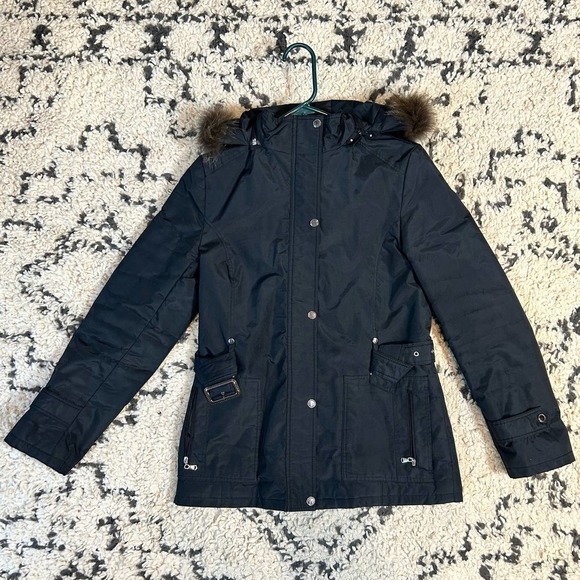 D&G, Jacket Coat With Fur Hood, Women's M, Black - Picture 1 of 7